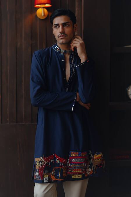 Buy Twenty Nine Blue Cotton, Silk Embroidery, Mirrors, Beads Art Deco Motif Patchwork Kurta Set Online at Aza Fashions Buy_Twenty Nine_Blue Cotton, Silk Embroidery, Mirrors, Beads Art Deco Motif Patchwork Kurta Set _Online_at_Aza_Fashions