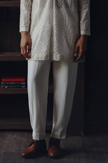 Shop Twenty Nine White Net Embroidery Resham High Neck Kurta With Pant Online at Aza Fashions Shop_Twenty Nine_White Net Embroidery Resham High Neck Kurta With Pant _Online_at_Aza_Fashions