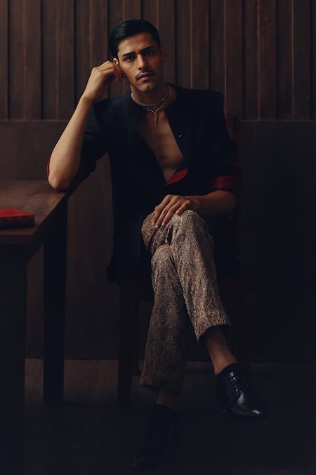 Twenty Nine Art Deco Embroidered Jacket & Kantha Pant Set 