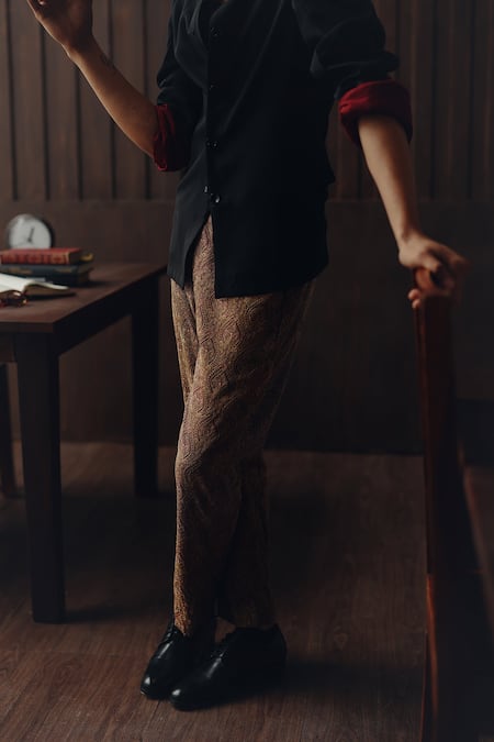 Twenty Nine_Black Crepe Embroidery Art Deco Jacket And Kantha Pant Set _Online_at_Aza_Fashions