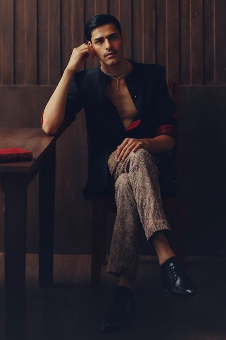 Shop Twenty Nine Brown Cotton, Silk Embroidery Kantha Pant at Aza Fashions Shop_Twenty Nine_Brown Cotton, Silk Embroidery Kantha Pant _at_Aza_Fashions