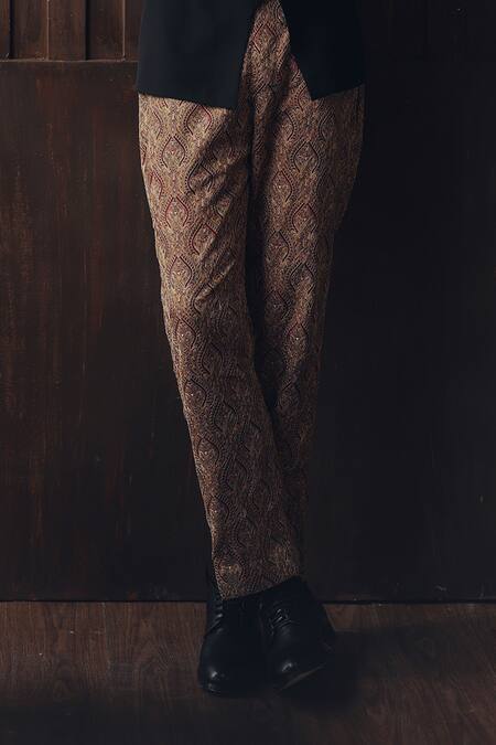 Twenty Nine Brown Cotton, Silk Embroidery Kantha Pant Online at Aza Fashions Twenty Nine_Brown Cotton, Silk Embroidery Kantha Pant _Online_at_Aza_Fashions