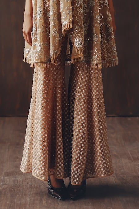 Buy Twenty Nine Peach Net Mirrors, Beads Mirrorwork Beadwork Bootcut Pant Online at Aza Fashions Buy_Twenty Nine_Peach Net Mirrors, Beads Mirrorwork Beadwork Bootcut Pant _Online_at_Aza_Fashions