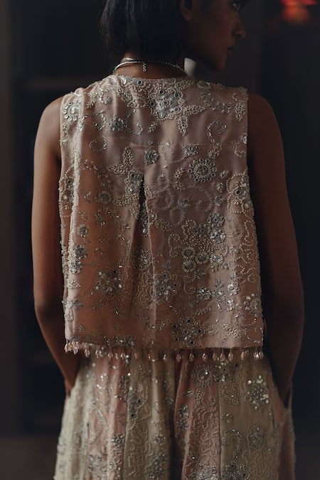 Buy Twenty Nine Blush Tissue Embroidery, Sequins, Beads Open Neck Asymmetric Sleeveless Jacket Online at Aza Fashions Buy_Twenty Nine_Blush Tissue Embroidery, Sequins, Beads Open Neck Asymmetric Sleeveless Jacket _Online_at_Aza_Fashions
