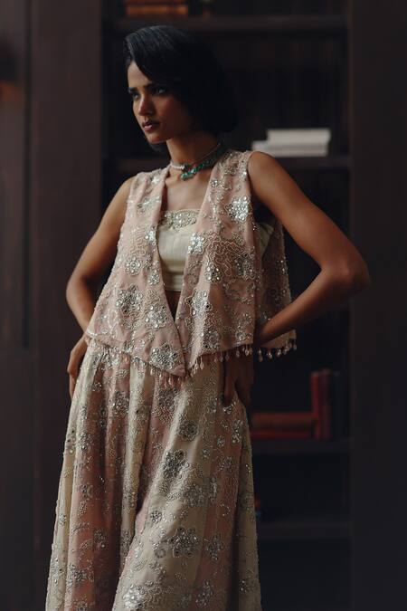 Buy Twenty Nine Ivory Tissue Mirrors Bandeau Neck Work Online at Aza Fashions Buy_Twenty Nine_Ivory Tissue Mirrors Bandeau Neck Work _Online_at_Aza_Fashions