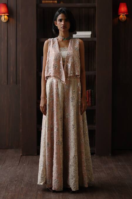 Shop Twenty Nine Ivory Tissue Mirrors Bandeau Neck Work Online at Aza Fashions Shop_Twenty Nine_Ivory Tissue Mirrors Bandeau Neck Work _Online_at_Aza_Fashions