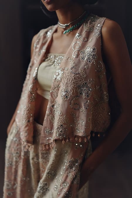 Twenty Nine Ivory Tissue Mirrors Bandeau Neck Work at Aza Fashions Twenty Nine_Ivory Tissue Mirrors Bandeau Neck Work _at_Aza_Fashions