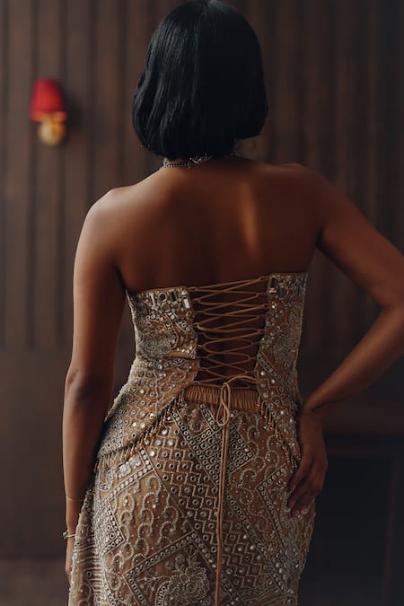 Shop Twenty Nine Gold Net Embroidery, Mirrors, Beads Bandeau Neck Off Shoulder Corset Top Online at Aza Fashions Shop_Twenty Nine_Gold Net Embroidery, Mirrors, Beads Bandeau Neck Off Shoulder Corset Top _Online_at_Aza_Fashions