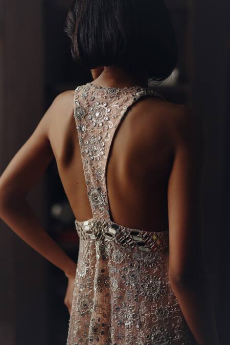 Buy Twenty Nine Blush Net Embroidery, Mirrors, Beads V-neck Mirrorwork Sleeveless Long Jacket Online at Aza Fashions Buy_Twenty Nine_Blush Net Embroidery, Mirrors, Beads V-neck Mirrorwork Sleeveless Long Jacket _Online_at_Aza_Fashions