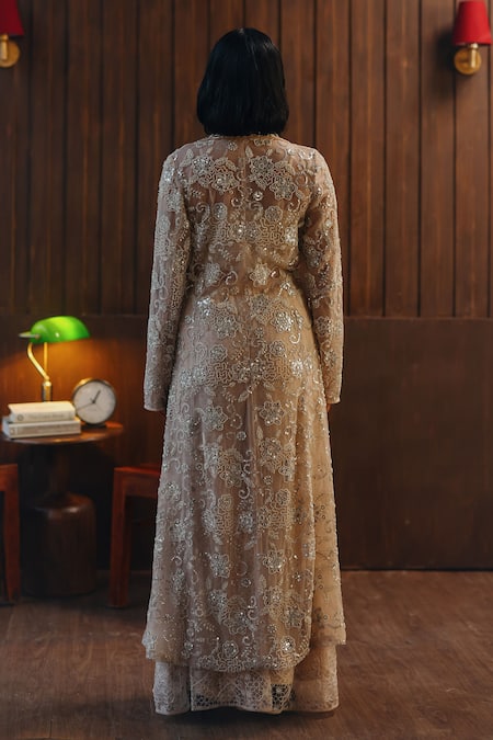 Shop Twenty Nine Blush Net Mirrors, Beads, Embroidery Mirrorwork Beadwork Long Blazer at Aza Fashions Shop_Twenty Nine_Blush Net Mirrors, Beads, Embroidery Mirrorwork Beadwork Long Blazer _at_Aza_Fashions