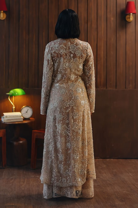 Shop_Twenty Nine_Blush Net Mirrors, Beads Bandeau Neck Mirrorwork Beadwork _at_Aza_Fashions