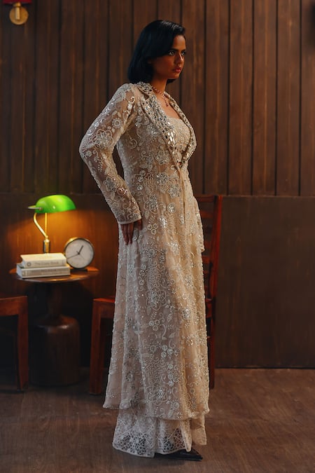 Twenty Nine_Blush Net Mirrors, Beads Bandeau Neck Mirrorwork Beadwork _Online_at_Aza_Fashions