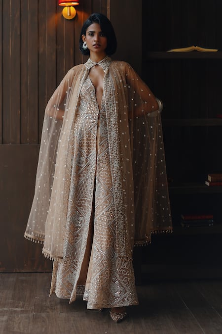 Twenty Nine Tulle Mirrorwork Beadwork Shoulder Cape 