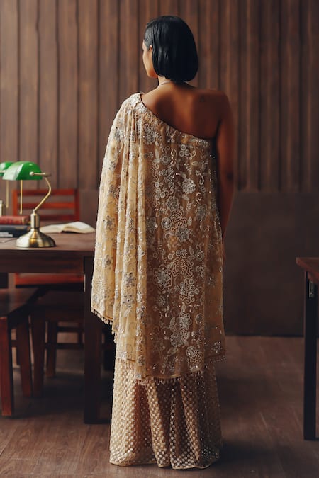 Shop Twenty Nine Beige Net Mirrors, Beads Mirrorwork Beadwork Embellished Bootcut Pant at Aza Fashions Shop_Twenty Nine_Beige Net Mirrors, Beads Mirrorwork Beadwork Embellished Bootcut Pant _at_Aza_Fashions