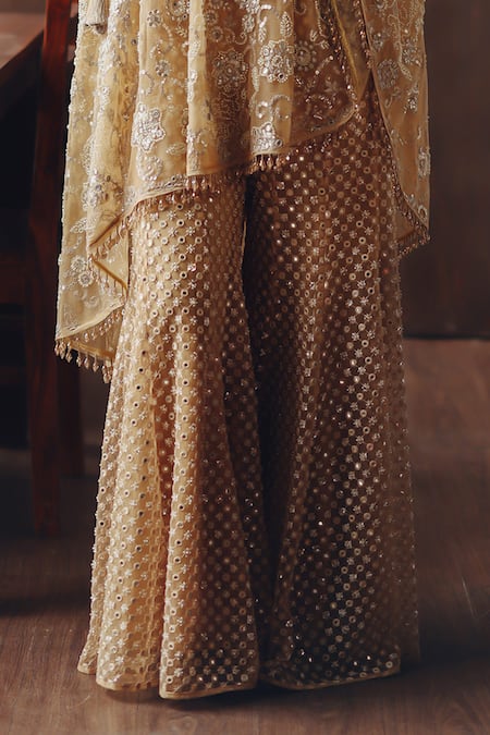 Twenty Nine Beige Net Mirrors, Beads Mirrorwork Beadwork Embellished Bootcut Pant Online at Aza Fashions Twenty Nine_Beige Net Mirrors, Beads Mirrorwork Beadwork Embellished Bootcut Pant _Online_at_Aza_Fashions