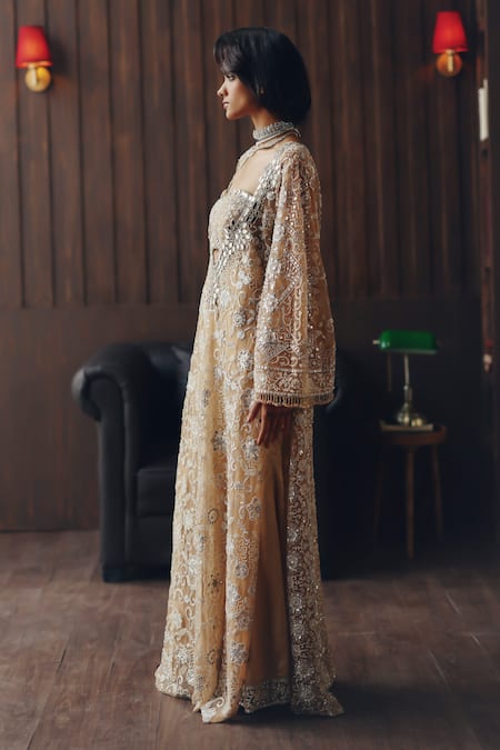 Shop Twenty Nine Gold Lycra Mirrors, Beads Shimmer Palazzo at Aza Fashions Shop_Twenty Nine_Gold Lycra Mirrors, Beads Shimmer Palazzo _at_Aza_Fashions