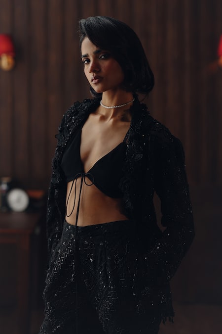 Shop_Twenty Nine_Black Net Bandeau Neck Midnight _Online_at_Aza_Fashions