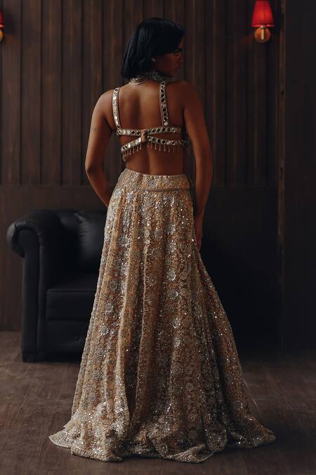 Buy Twenty Nine Gold Net Embroidery, Sequins, Zari, Mirrors, And Lehenga Set Online at Aza Fashions Buy_Twenty Nine_Gold Net Embroidery, Sequins, Zari, Mirrors, And Lehenga Set _Online_at_Aza_Fashions