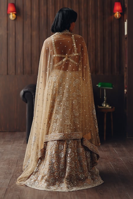 Shop Twenty Nine Gold Net Embroidery, Sequins, Zari, Mirrors, And Lehenga Set at Aza Fashions Shop_Twenty Nine_Gold Net Embroidery, Sequins, Zari, Mirrors, And Lehenga Set _at_Aza_Fashions