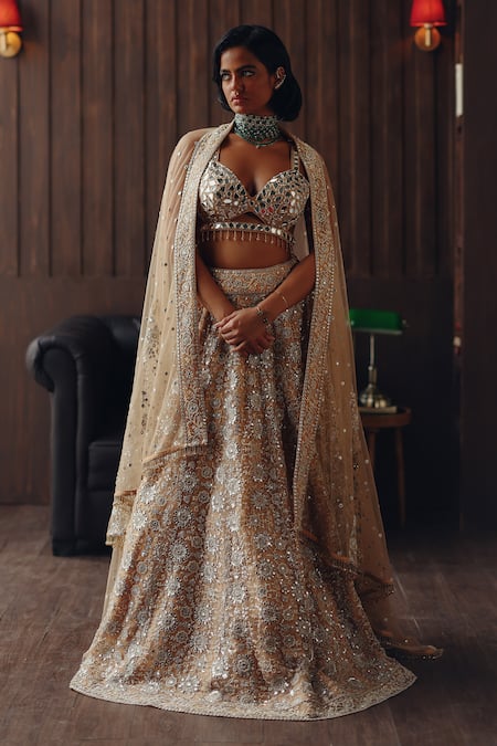 Twenty Nine Golden Mirage Mirage Mirror & Sequin Embroidered Lehenga Set 
