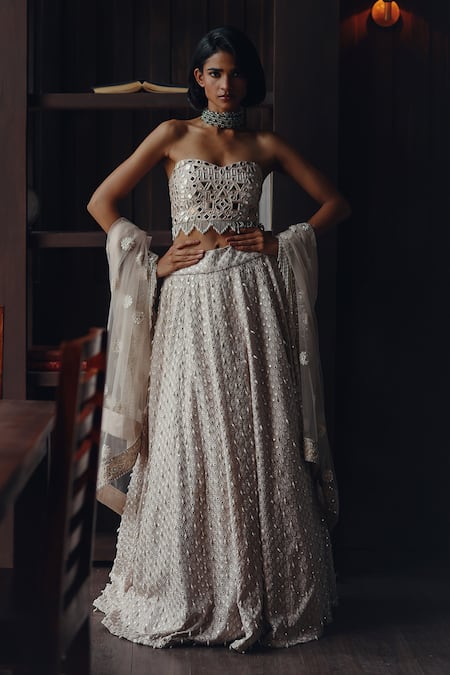 Twenty Nine Pearl Charm Mirror Work Lehenga Set 