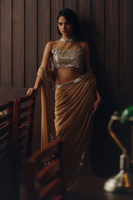 Twenty Nine Mirror & Bead Embroidered Saree With Blouse 