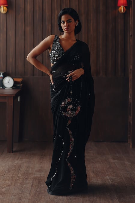 Twenty Nine Mirror Jaal & Floral Embroidered Saree With Blouse 