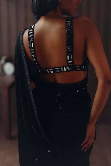 Buy Twenty Nine Black Georgette, Satin Mirrors, Embroidery, Jaal And Floral Saree With Blouse Online at Aza Fashions Buy_Twenty Nine_Black Georgette, Satin Mirrors, Embroidery, Jaal And Floral Saree With Blouse _Online_at_Aza_Fashions