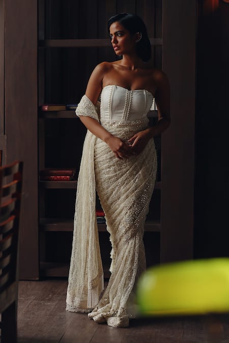 Twenty Nine Beadwork Jaal Saree With Corset Blouse 