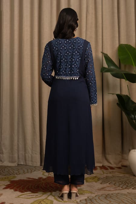 Vanshika Agarwal Label Lyana Embroidered Georgette Long Top & Pant Set 