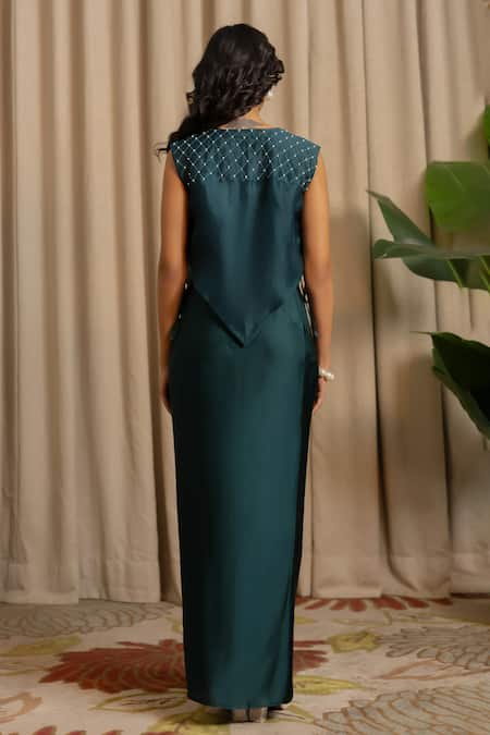 Vanshika Agarwal Label Noa Embroidered Overlay Top & Draped Skirt Set 