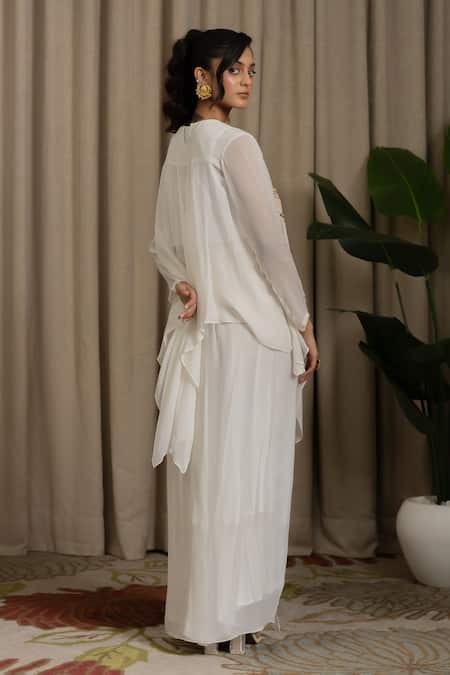 Vanshika Agarwal Label Evara Georgette Sequin Embroidered Top Skirt Set 