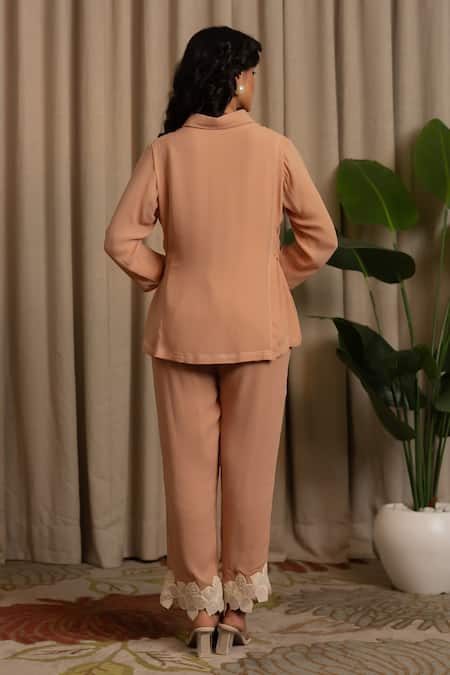 Vanshika Agarwal Label Lancet Georgette Floral Applique Shirt & Pant Set 