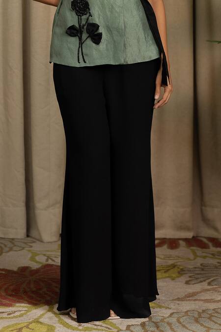 Shop_Vanshika Agarwal Label_Green Georgette, Organza, Cotton Embroidery Raya Sleeveless Jacket And Pant Set _Online_at_Aza_Fashions