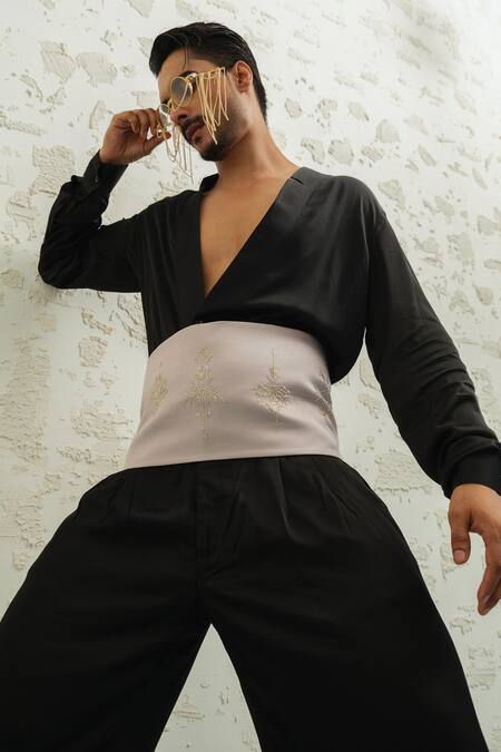 Shop_Runit Gupta_Purple Embroidery Dusty Lilac Belt_Online_at_Aza_Fashions