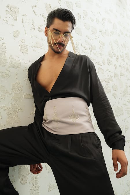 Buy_Runit Gupta_Purple Embroidery Dusty Lilac Belt