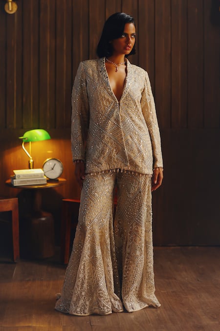 Twenty Nine Mirrorwork Beadwork Embellished Bootcut Pant 