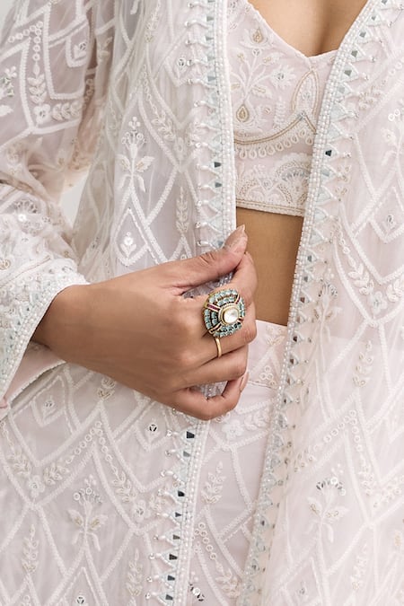 Amaara Jewels Gold Plated Stones, Amara Jade And Wine Ring 