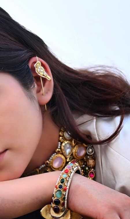 Amaara Jewels Parinda Gold Polki Bird Earcuffs 