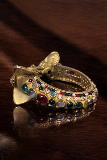 Amaara Jewels Gold Plated Stones, Beads Hasti Ratna Matte Navratan Polki Elephant Bangle Online at Aza Fashions Amaara Jewels_Gold Plated Stones, Beads Hasti Ratna Matte Navratan Polki Elephant Bangle _Online_at_Aza_Fashions