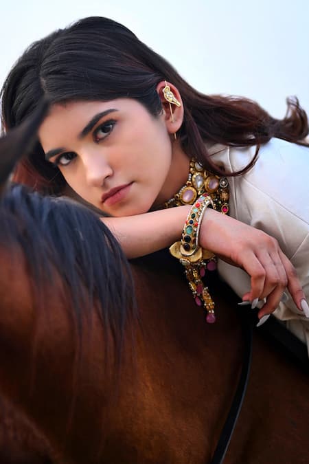 Buy Amaara Jewels Gold Plated Stones, Beads Hasti Ratna Matte Navratan Polki Elephant Bangle Online at Aza Fashions Buy_Amaara Jewels_Gold Plated Stones, Beads Hasti Ratna Matte Navratan Polki Elephant Bangle _Online_at_Aza_Fashions