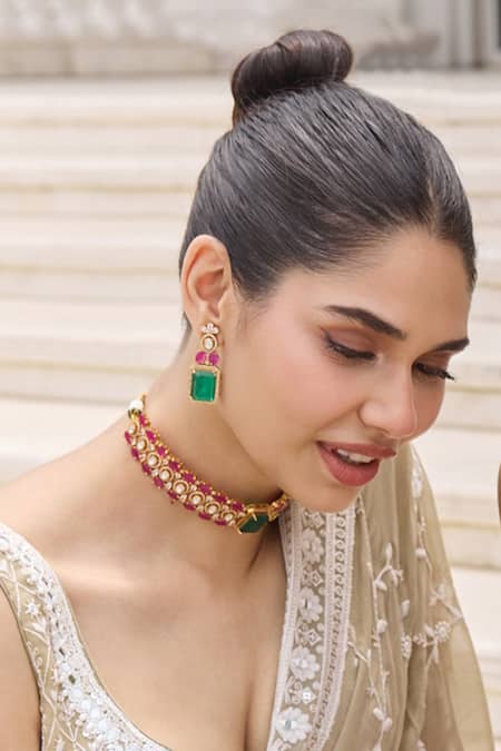 Amaara Jewels Verde noir Emerald Polki Choker Set 