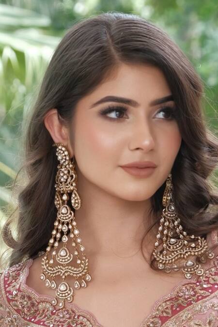 Amaara Jewels_Gold Plated Stones Gulshan Matte Polki Embellished Chandelier Earrings _Online_at_Aza_Fashions