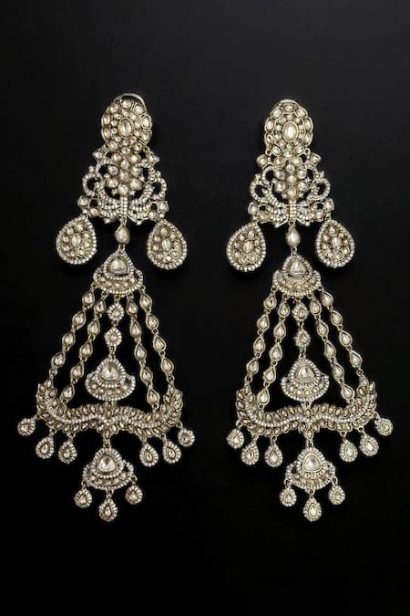 Shop Amaara Jewels Gold Plated Stones Gulshan Matte Polki Embellished Chandelier Earrings at Aza Fashions Shop_Amaara Jewels_Gold Plated Stones Gulshan Matte Polki Embellished Chandelier Earrings _at_Aza_Fashions