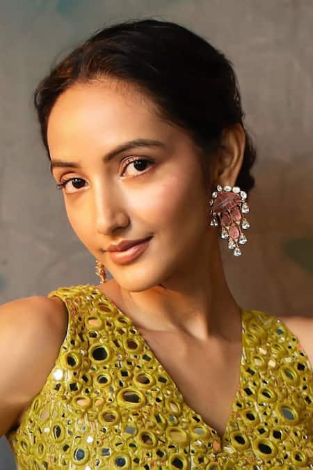 Amaara Jewels Coralline Drops Coral Peach & Clear Stone Drop Earrings 