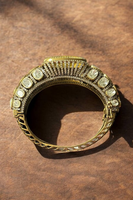 Amaara Jewels_Gold Plated Stones, Soleil Regal Citrine Embellished Clasp Bangle _Online_at_Aza_Fashions