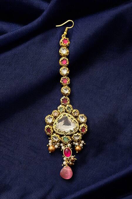 Buy_Amaara Jewels_Multi Color Stones, Pearls, Beads Gilded Sorbet Matte Embellished Necklace Set _Online_at_Aza_Fashions