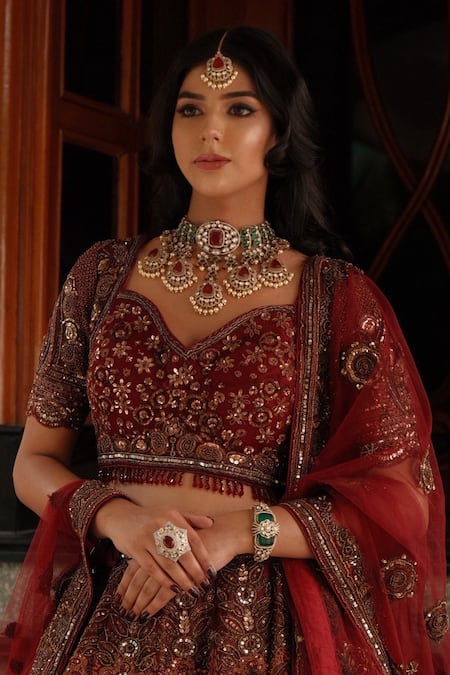 Amaara Jewels Crimson Rouge Embellished Necklace Set 