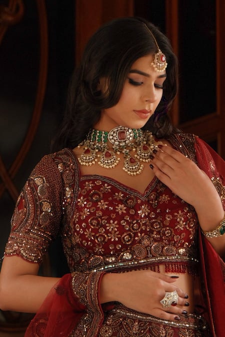 Amaara Jewels Crimson Rouge Embellished Necklace Set 