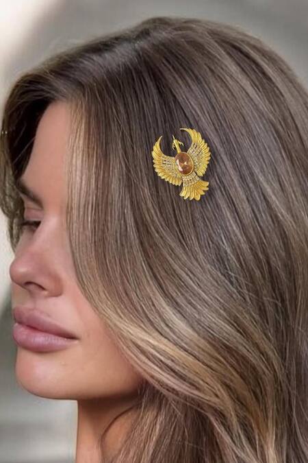 Amaara Jewels_Gold Plated Stones, Rhinestones Aurora Wing Embellished Hair Pin _Online_at_Aza_Fashions